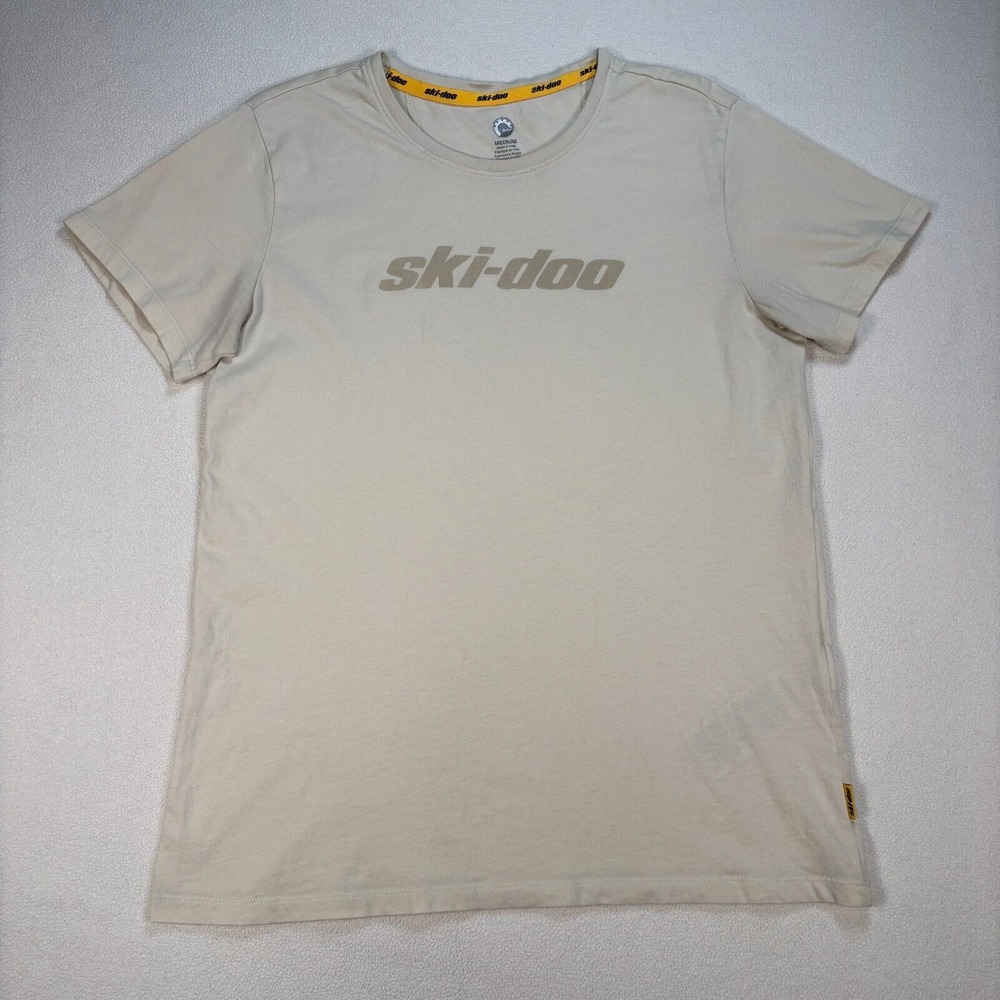 Ski-Doo T-Shirt Women's‎ M Cream Signature Spellout 100% Cotton BRP 454859